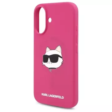 Etui Karl Lagerfeld do iPhone 16 6.1" Różowe/Fuksja hardcase Silicone Choupette Head Print MagSafe