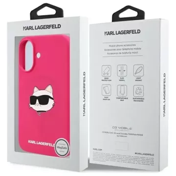 Etui Karl Lagerfeld do iPhone 16 6.1" Różowe/Fuksja hardcase Silicone Choupette Head Print MagSafe