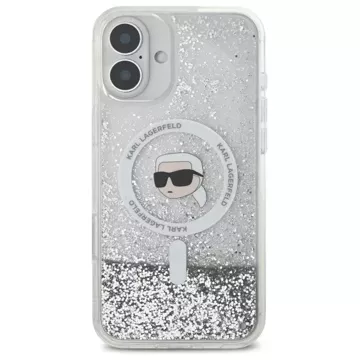 Etui Karl Lagerfeld do iPhone 16 Plus 6.7" Magsafe Hardcase Transparent Liquid Glitter Karl Head 