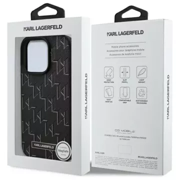 Etui Karl Lagerfeld do iPhone 16 Pro 6.3" Czarny MagSafe Hardcase Leather Monogram Metal Logo 