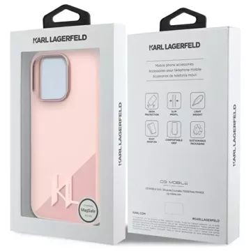 Etui Karl Lagerfeld do iPhone 16 Pro Max 6.9" Różowy MagSafe Hardcase Silicone Shadow Metal Initial 