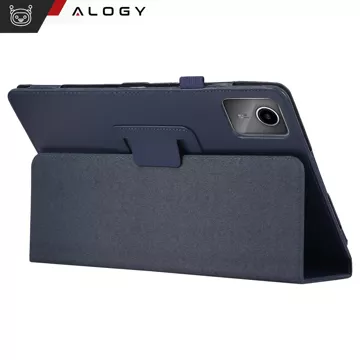 Etui + Szkło do Lenovo Tab K11E / M11 10.95" TB330FU/TB330XU/TB331FC stojak pokrowiec obudowa z klapką na tablet Case Alogy Granatowe + Rysik Gratis