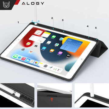 Etui do Apple iPad 10.2 9 gen 8/7 2021/2020/2019 Smart Pencil Case Alogy TPU obudowa na tablet Czarne + Szkło