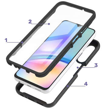 Etui do Samsung Galaxy A05s pancerne obudowa + ochrona osłona na ekran Case 360 Defense czarno-przezrooczyste