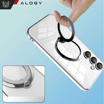 Etui do Samsung Galaxy S24 obudowa magnetyczne Ring Mag Safe Clear magnes do uchwytu Alogy Czarne przezroczyste + Szkło