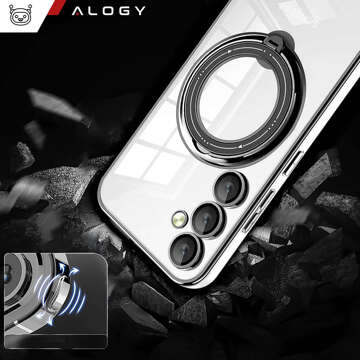 Etui do Samsung Galaxy S24 obudowa magnetyczne Ring Mag Safe Clear magnes do uchwytu Alogy Czarne przezroczyste + Szkło