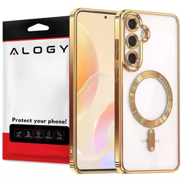 Etui do Samsung Galaxy S25 Alogy LuxeShield™️ Glamour Luxury Ring obudowa z osłoną aparatów Złote + Szkło