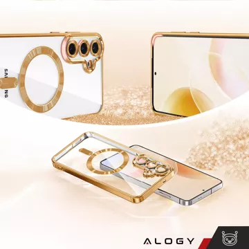 Etui do Samsung Galaxy S25 Alogy LuxeShield™️ Glamour Luxury Ring obudowa z osłoną aparatów Złote + Szkło