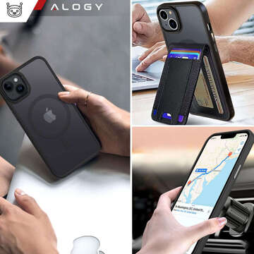 Etui do iPhone 14 Mag Safe Matt Case Cover matowe obudowa Alogy Ring pancerne na telefon Czarne + Szkło