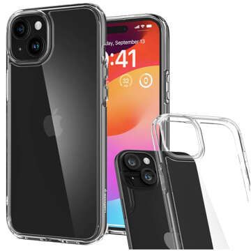 Etui do iPhone 15 Plus Spigen Ultra Hybrid Case obudowa plecki przezroczyste Crystal Clear + Szkło