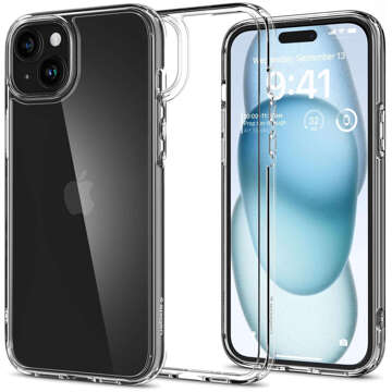 Etui do iPhone 15 Plus Spigen Ultra Hybrid Case obudowa plecki przezroczyste Crystal Clear + Szkło