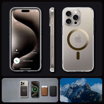 Etui do iPhone 15 Pro Max 6,7" Spigen Ultra Hybrid Mag Safe Case Pokrowiec Futerał Mag Fit Crystal Gold