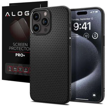 Etui do iPhone 15 Pro Max Spigen Liquid Air Case obudowa plecki ochronne Matte Black + Szkło