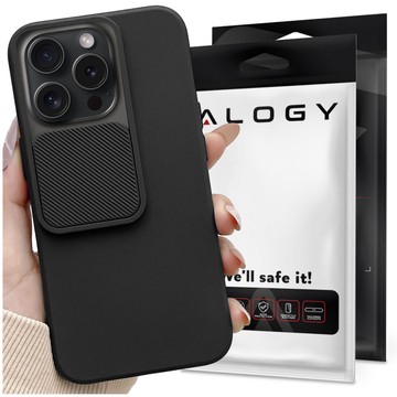 Etui do iPhone 15 Pro Slide Case z osłoną na obiektyw aparat obudowa matowe czarne Alogy Soft Matt + Szkło