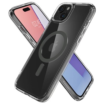 Etui do iPhone 15 Spigen Ultra Hybrid Mag Case do MagSafe obudowa ochronna na telefon Graphite przezroczyste z szarym pierścieniem