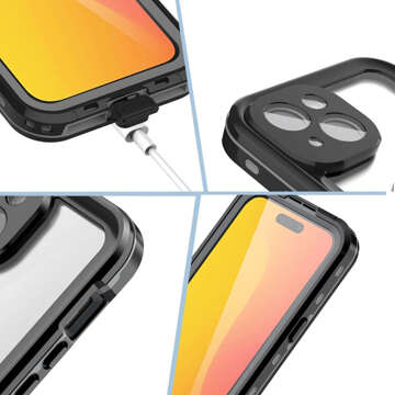 Etui do iPhone 15 wodoodporne Mag Safe Case pancerne wodoszczelne obudowa czarno-szare