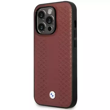 Etui na telefon BMW BMHMP14L22RFGR do Apple iPhone 14 Pro 6,1" burgundowy/burgundy Leather Diamond Pattern MagSafe