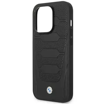 Etui na telefon BMW BMHMP14X22RPSK do Apple iPhone 14 Pro Max 6,7" czarny/black Leather Seats Pattern MagSafe