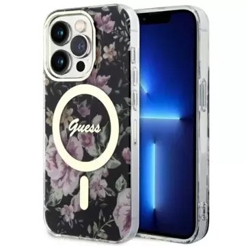 Etui na telefon Guess GUHMP14LHCFWSK do Apple iPhone 14 Pro 6.1" czarny/black hardcase Flower MagSafe