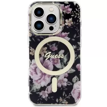 Etui na telefon Guess GUHMP14LHCFWSK do Apple iPhone 14 Pro 6.1" czarny/black hardcase Flower MagSafe