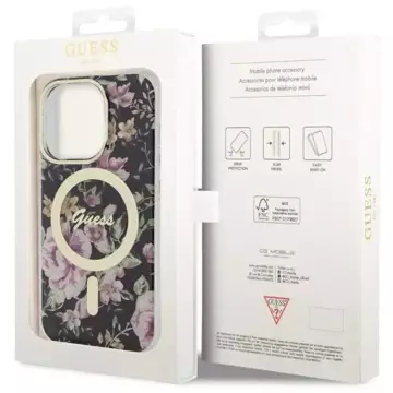 Etui na telefon Guess GUHMP14LHCFWSK do Apple iPhone 14 Pro 6.1" czarny/black hardcase Flower MagSafe