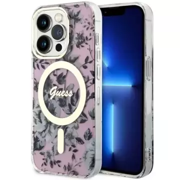 Etui na telefon Guess GUHMP14LHCFWSP do Apple iPhone 14 Pro 6.1" różowy/pink hardcase Flower MagSafe