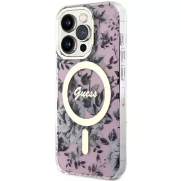 Etui na telefon Guess GUHMP14LHCFWSP do Apple iPhone 14 Pro 6.1" różowy/pink hardcase Flower MagSafe