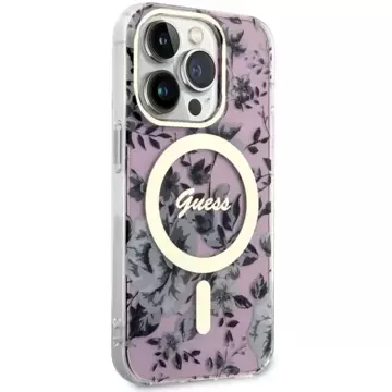 Etui na telefon Guess GUHMP14LHCFWSP do Apple iPhone 14 Pro 6.1" różowy/pink hardcase Flower MagSafe