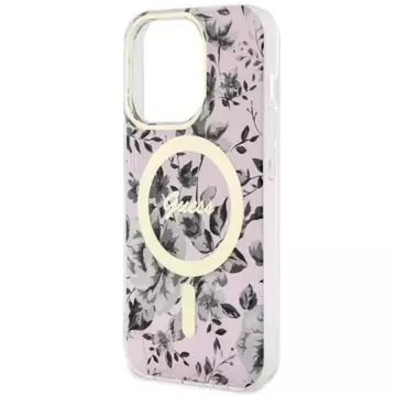 Etui na telefon Guess GUHMP14LHCFWSP do Apple iPhone 14 Pro 6.1" różowy/pink hardcase Flower MagSafe