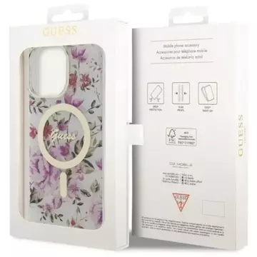 Etui na telefon Guess GUHMP14LHCFWST do Apple iPhone 14 Pro 6.1" transparent hardcase Flower MagSafe