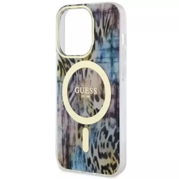 Etui na telefon Guess GUHMP14LHLEOPWB  do Apple iPhone 14 Pro 6.1" niebieski/blue hardcase Leopard MagSafe