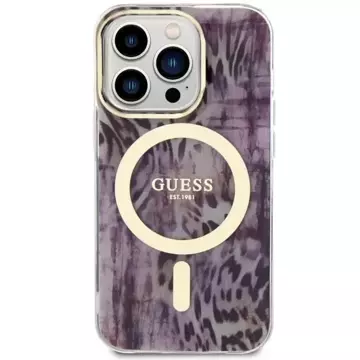 Etui na telefon Guess GUHMP14LHLEOPWP do Apple iPhone 14 Pro 6.1" różowy/pink hardcase Leopard MagSafe