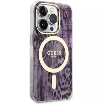 Etui na telefon Guess GUHMP14LHLEOPWP do Apple iPhone 14 Pro 6.1" różowy/pink hardcase Leopard MagSafe