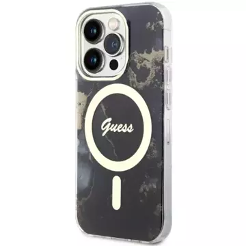 Etui na telefon Guess GUHMP14LHTMRSK do Apple iPhone 14 Pro 6.1" czarny/black hardcase Golden Marble MagSafe