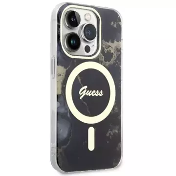 Etui na telefon Guess GUHMP14LHTMRSK do Apple iPhone 14 Pro 6.1" czarny/black hardcase Golden Marble MagSafe