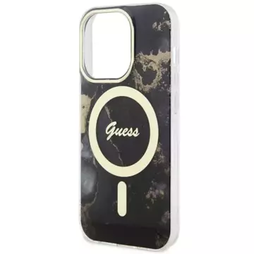 Etui na telefon Guess GUHMP14LHTMRSK do Apple iPhone 14 Pro 6.1" czarny/black hardcase Golden Marble MagSafe