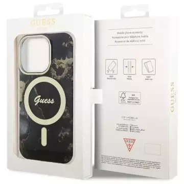 Etui na telefon Guess GUHMP14LHTMRSK do Apple iPhone 14 Pro 6.1" czarny/black hardcase Golden Marble MagSafe