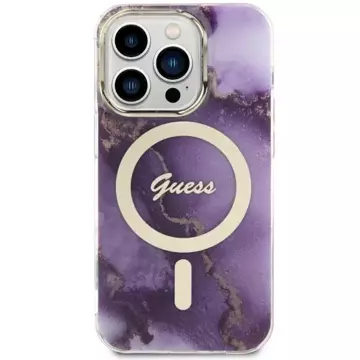 Etui na telefon Guess GUHMP14LHTMRSU do Apple iPhone 14 Pro 6.1" purpurowy/purple hardcase Golden Marble MagSafe