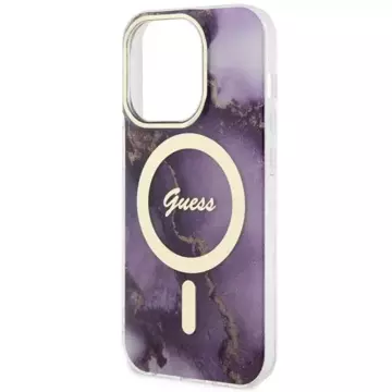 Etui na telefon Guess GUHMP14LHTMRSU do Apple iPhone 14 Pro 6.1" purpurowy/purple hardcase Golden Marble MagSafe