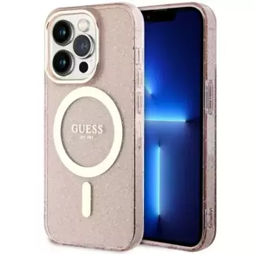 Etui na telefon Guess GUHMP14XHCMCGP do Apple iPhone 14 Pro Max 6,7" różowy/pink hardcase Glitter Gold MagSafe