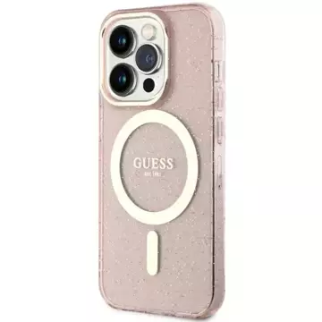 Etui na telefon Guess GUHMP14XHCMCGP do Apple iPhone 14 Pro Max 6,7" różowy/pink hardcase Glitter Gold MagSafe