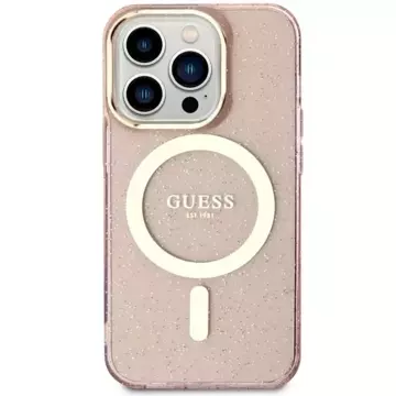 Etui na telefon Guess GUHMP14XHCMCGP do Apple iPhone 14 Pro Max 6,7" różowy/pink hardcase Glitter Gold MagSafe