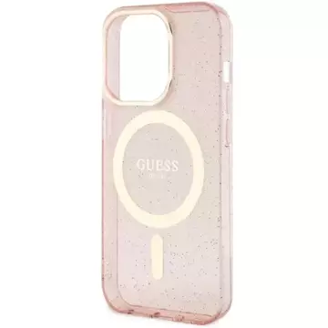 Etui na telefon Guess GUHMP14XHCMCGP do Apple iPhone 14 Pro Max 6,7" różowy/pink hardcase Glitter Gold MagSafe