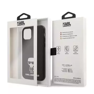 Etui na telefon Karl Lagerfeld do iPhone 12 mini 5,4" czarny/black hardcase Saffiano Ikonik Metal