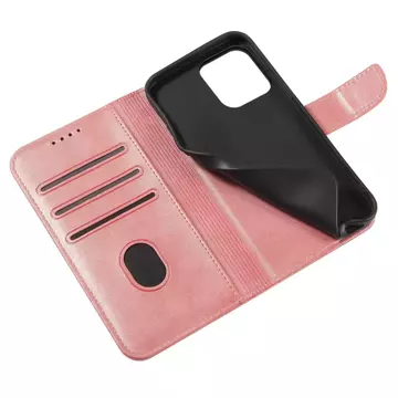 Etui na telefon Magnet Case do iPhone 13 Pro Max elegancki futerał etui pokrowiec z klapką i funkcją podstawki różowy