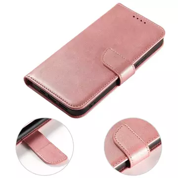 Etui na telefon Magnet Case do iPhone 13 Pro Max elegancki futerał etui pokrowiec z klapką i funkcją podstawki różowy