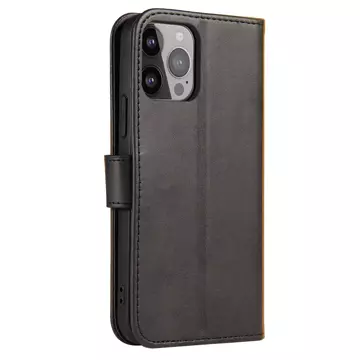 Etui na telefon Magnet Case do iPhone 13 elegancki futerał etui pokrowiec z klapką i funkcją podstawki czarny