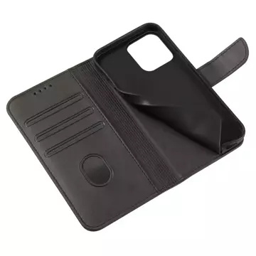 Etui na telefon Magnet Case do iPhone 13 elegancki futerał etui pokrowiec z klapką i funkcją podstawki czarny