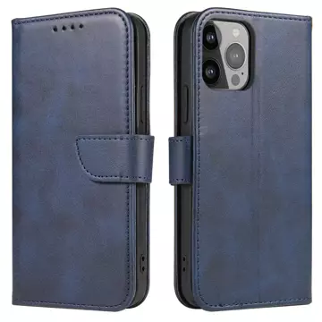 Etui na telefon Magnet Case do iPhone 14 Pro Max pokrowiec z klapką portfel podstawka niebieskie