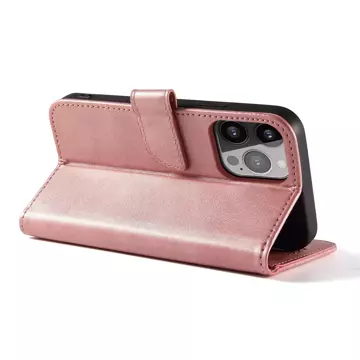 Etui na telefon Magnet Case do iPhone 14 Pro elegancki futerał etui pokrowiec z klapką i funkcją podstawki różowy